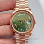 Noob Factory Rolex Day Date Rose Gold Olive Green Dial Swiss Replica Watch For Men